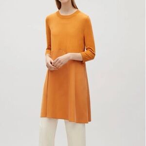 COS Women’s Twill Skirt Mini Dress 3/4 Length Sleeves Round Neck Orange Size 2-4